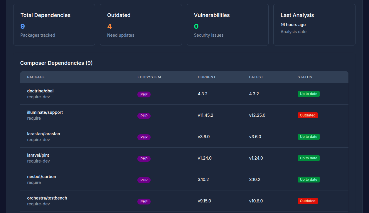 Dependency Management - Track Package Updates and Security Vulnerabilities